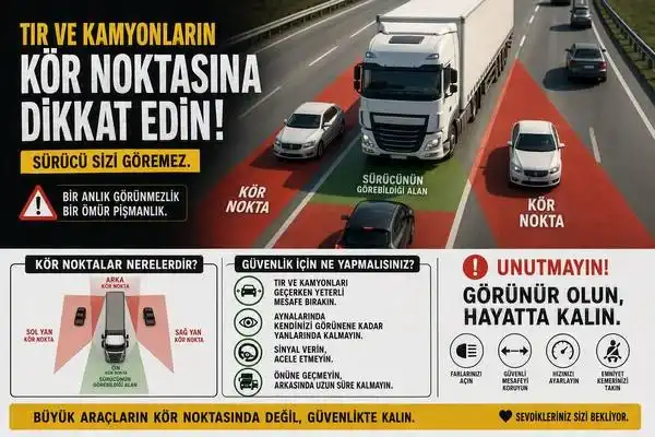 Tır ve kamyonların kör noktasına dikkat edin